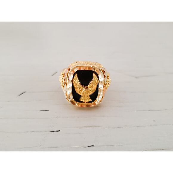 Vintage Rushmore Designer 10K Black Hills Gold Onyx Men's Harley Davidson Ring - Picture 1 of 6